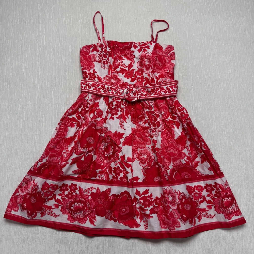 Joie Floral Belted Sundress Red White Cotton Smocked Wedding Cruise Size 6